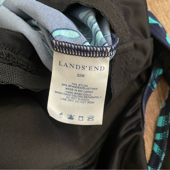 Lands' End Teal and Navy Printed One Piece Swim Suit Size 22 - Picture 3 of 3